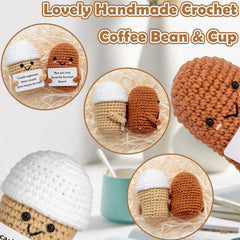 Two wooden base stands with crochet pieces