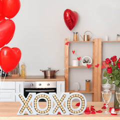 Natural wood color beaded XOXO sign for farmhouse decor
