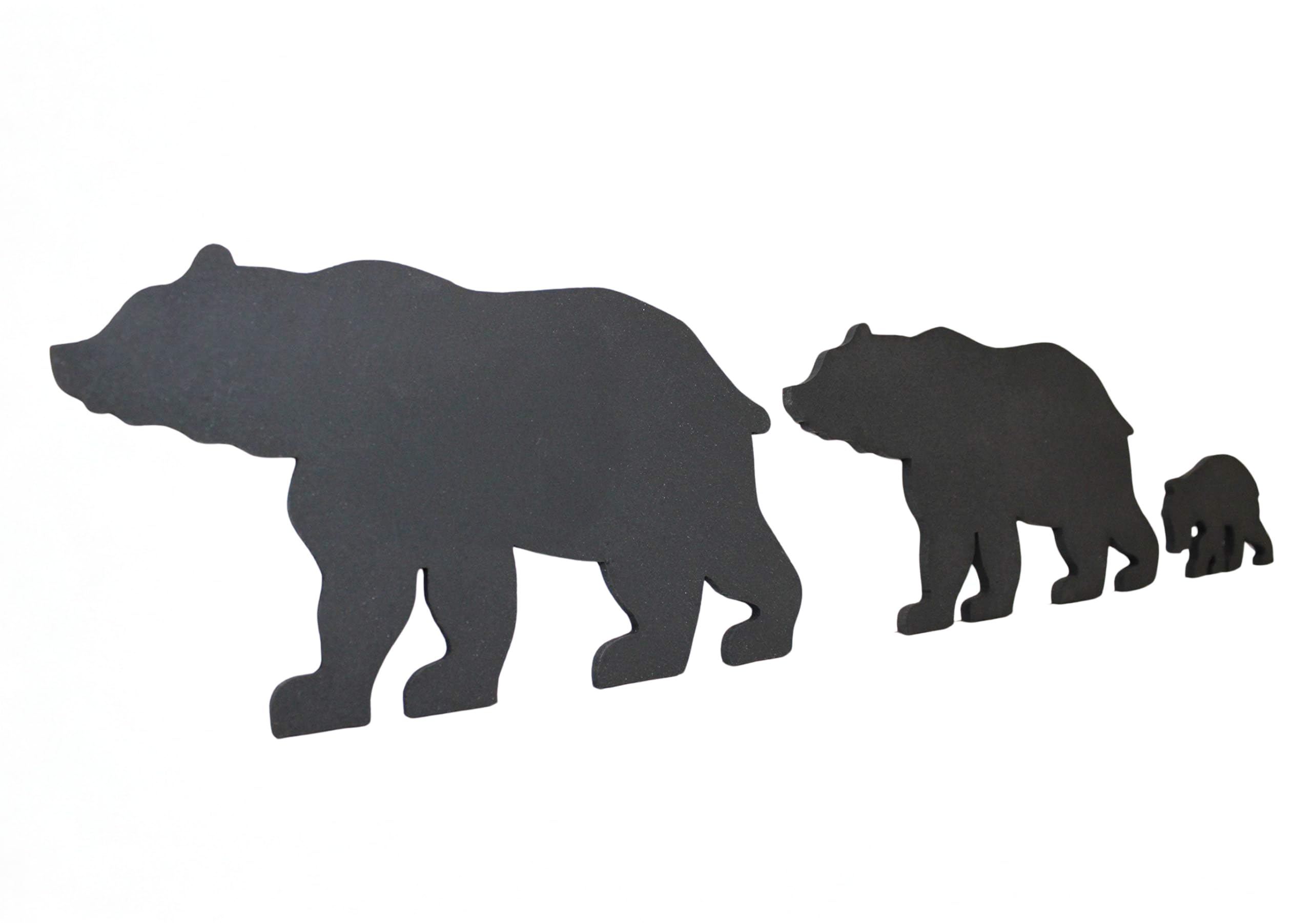 Wooden black bear family set of 3 wall decor papa mama and baby bears