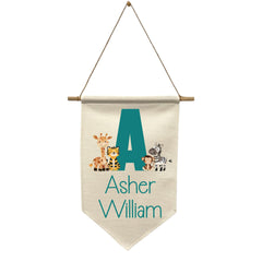 Wooden dowel with linen banner and jute twine