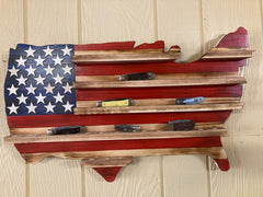Handcrafted USA flag display made of pine for knife collection