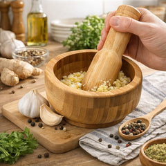 wooden herb grinder bowl for herbs seeds and pepper