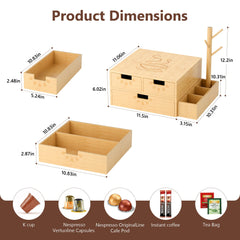 Wooden K Cup Holder with side storage box for tea bags