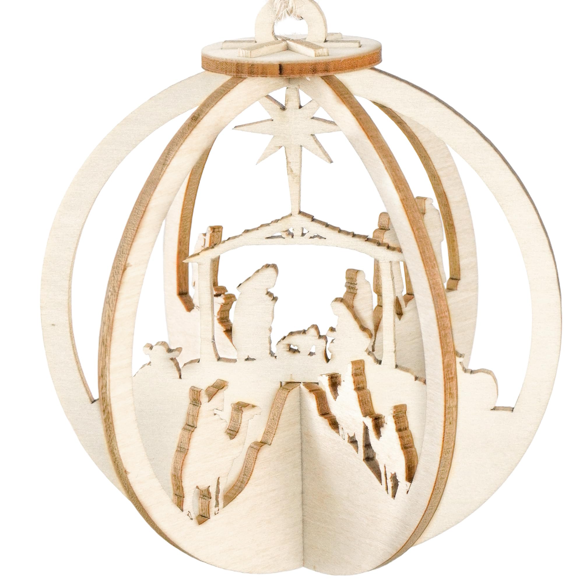 Wooden nativity scene ornament for Christmas tree