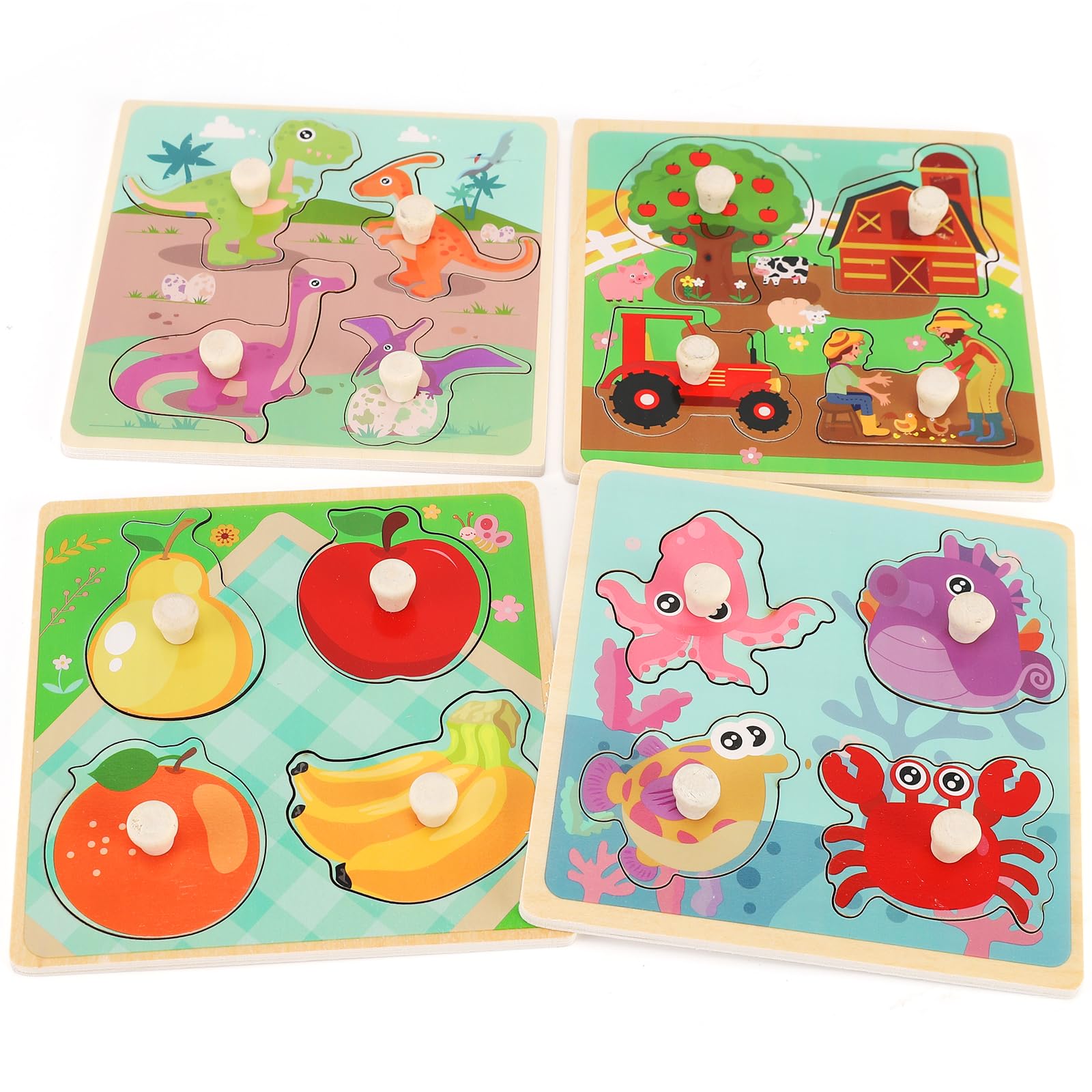 Wooden peg puzzles toddlers Farm puzzle set of 4