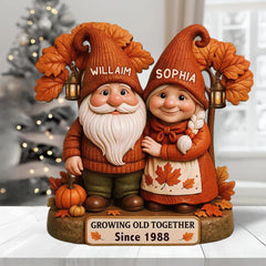 5.5 inch wooden plaque with fall gnome and pumpkins