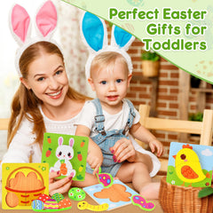 Easter themed wooden puzzle designs featuring bunny eggs and chick