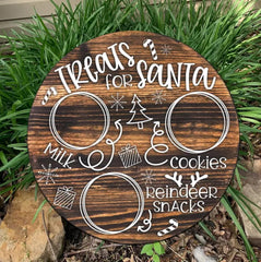 Wooden round tray for cookies and milk with Santa theme