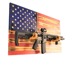 Wooden Rustic American Flag with Gun Rack wall decor