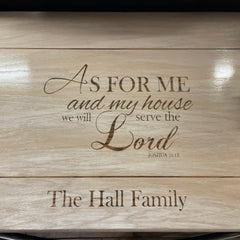 Laser engraved stove cover displaying scripture verse
