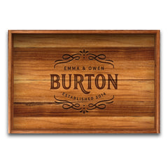 Top view of Wooden Teak Tray with Handles