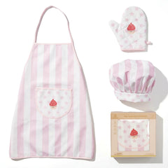 WoodenEdu kid apron set pink kitchen apron and chef hat