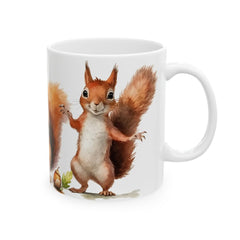 Microwave safe mug featuring squirrel cartoon artwork