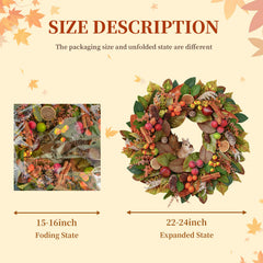 Woodland style outdoor wreath with wood slices and berries
