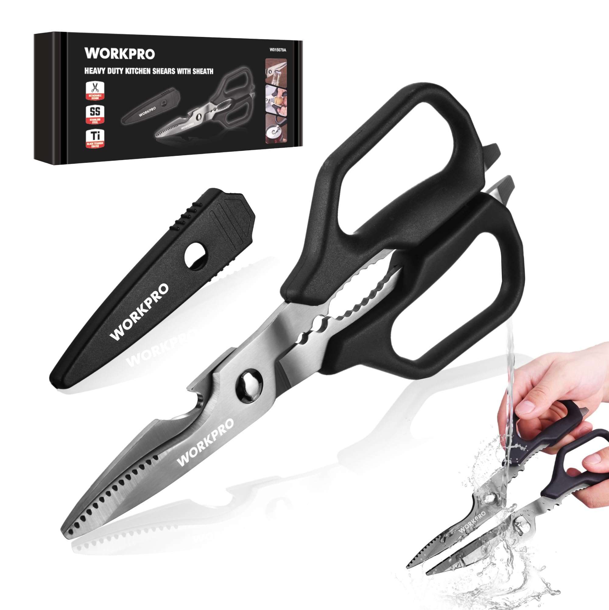 Workpro kitchen scissors titanium coated blades close up