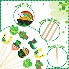 Natural bamboo wood decorative toothpicks for St Patrick's Day