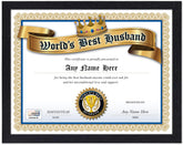 Personalized World's Best Husband Award Certificate novelty diploma front view