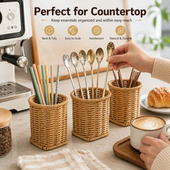 Woven coffee bar spoon holder with compact design