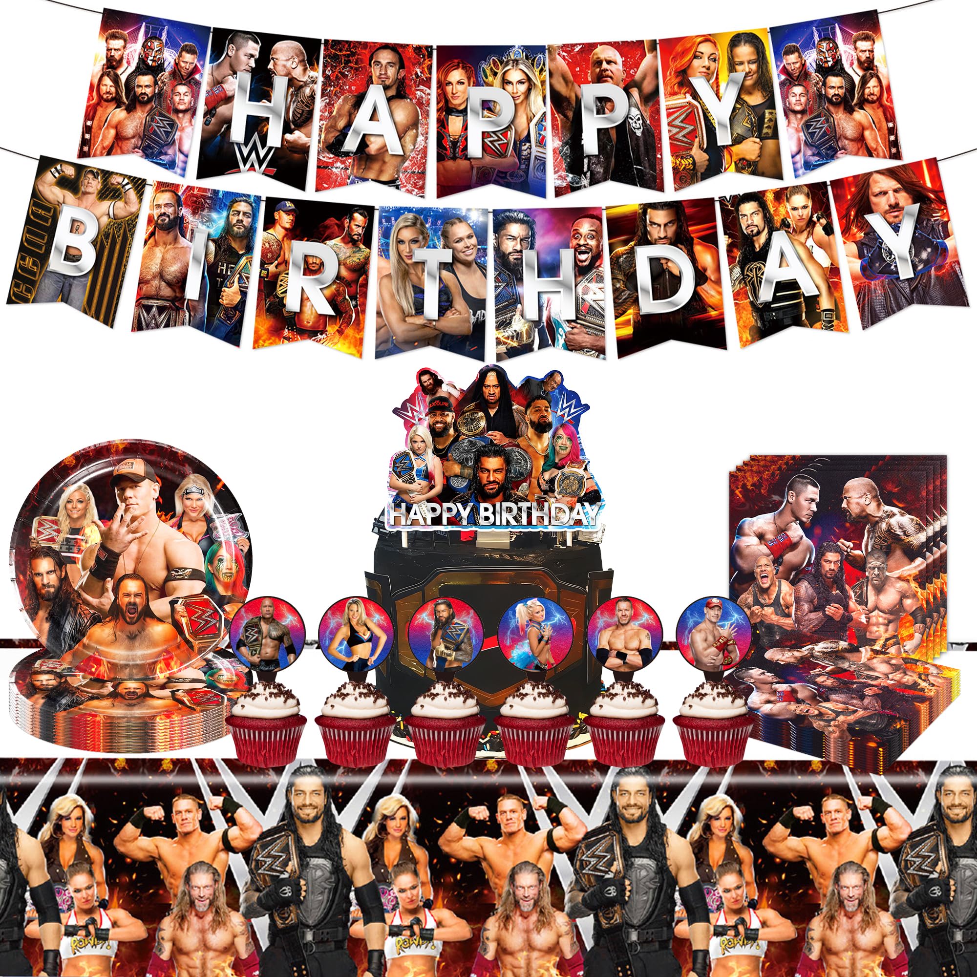 Wrestling Birthday Supplies banner for teens party