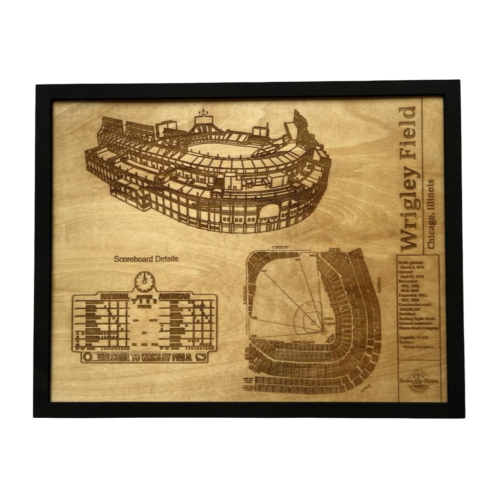 Wrigley Field Chicago wood engraved wall hanging 12x9 inches