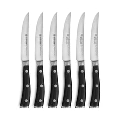 Six piece Wusthof Ikon steak knives with wood case