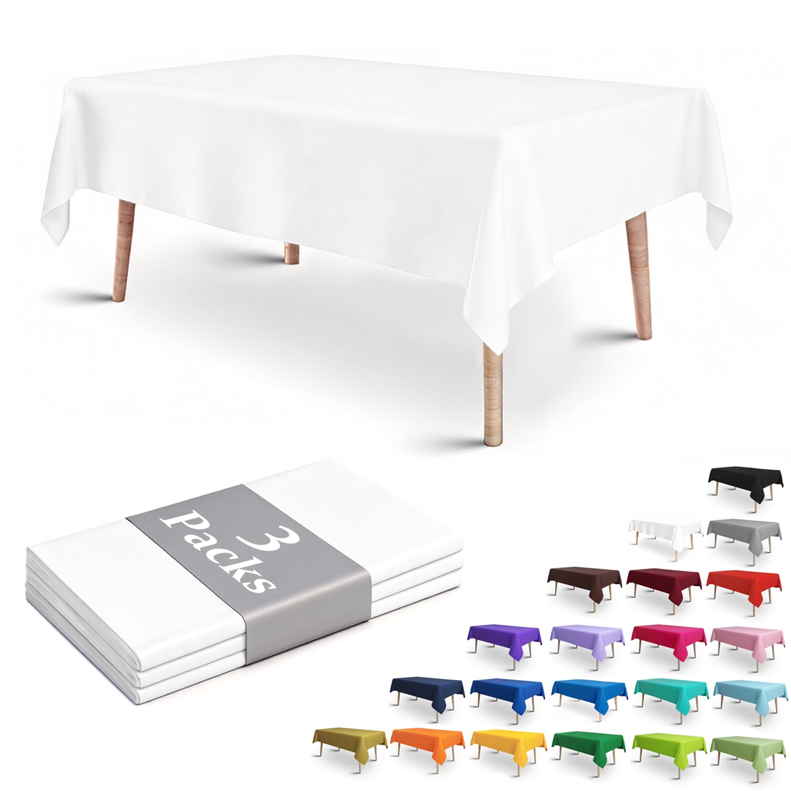 Wyxgiv white plastic disposable tablecloth 54x108 3-pack on table