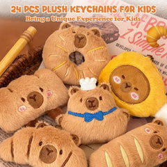 Cute plush keychains attached to backpacks and bags
