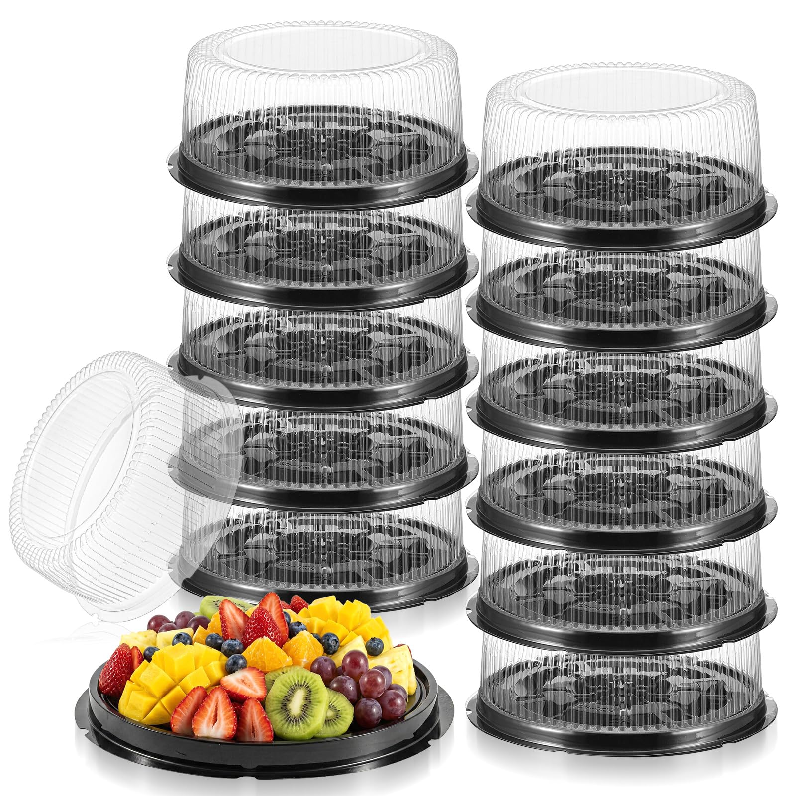 Xaajooio 12 pack plastic serving tray with lid black base trays and clear dome lids