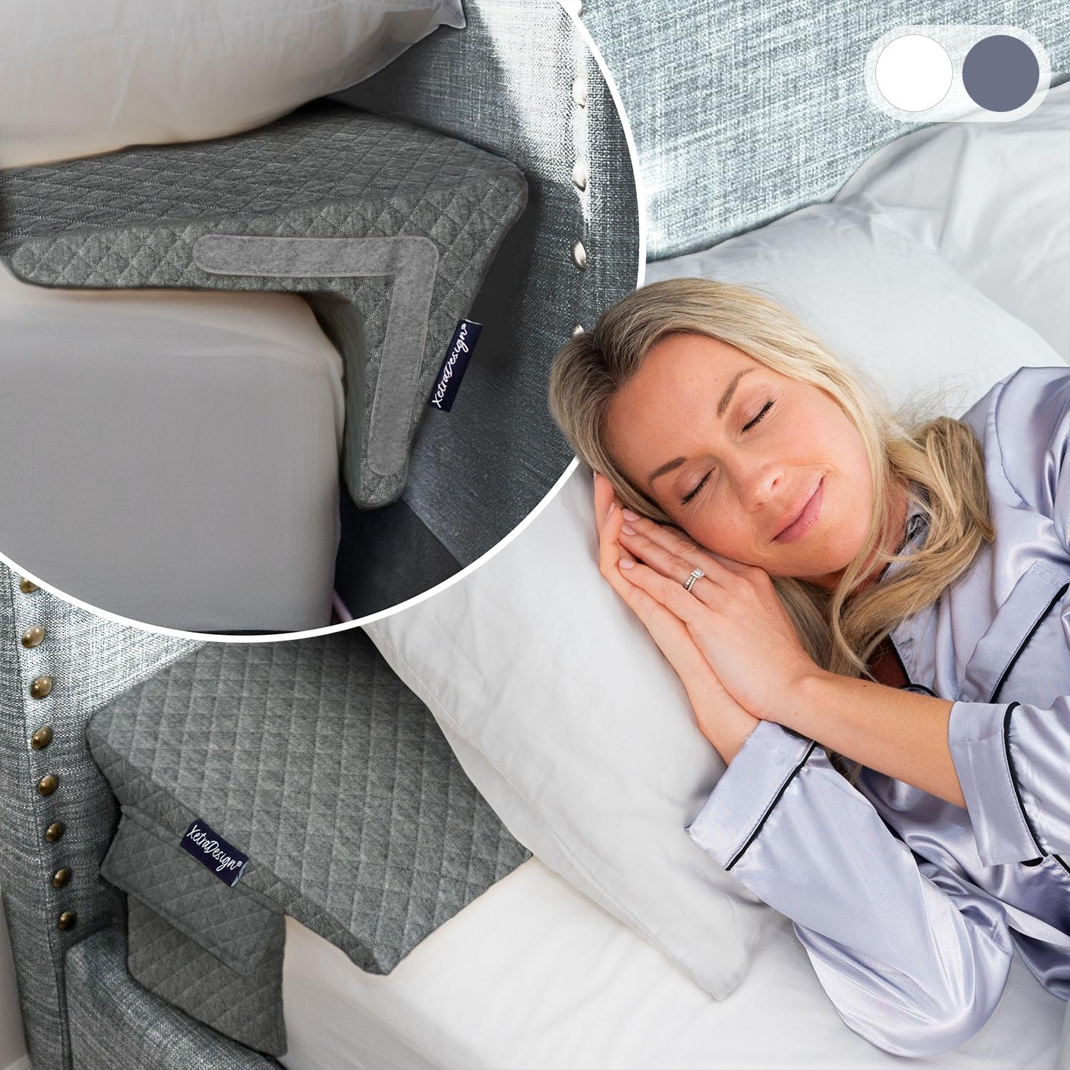 XetraDesign Bed Wedge Pillow king gray size with headboard gap up to 7 inches