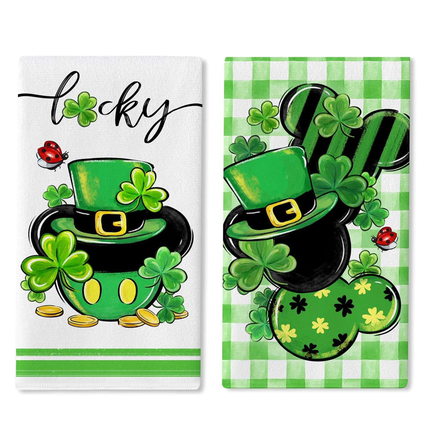 Xiamenluo Saint Patrick's Day kitchen towels set of 2 with shamrock plaid