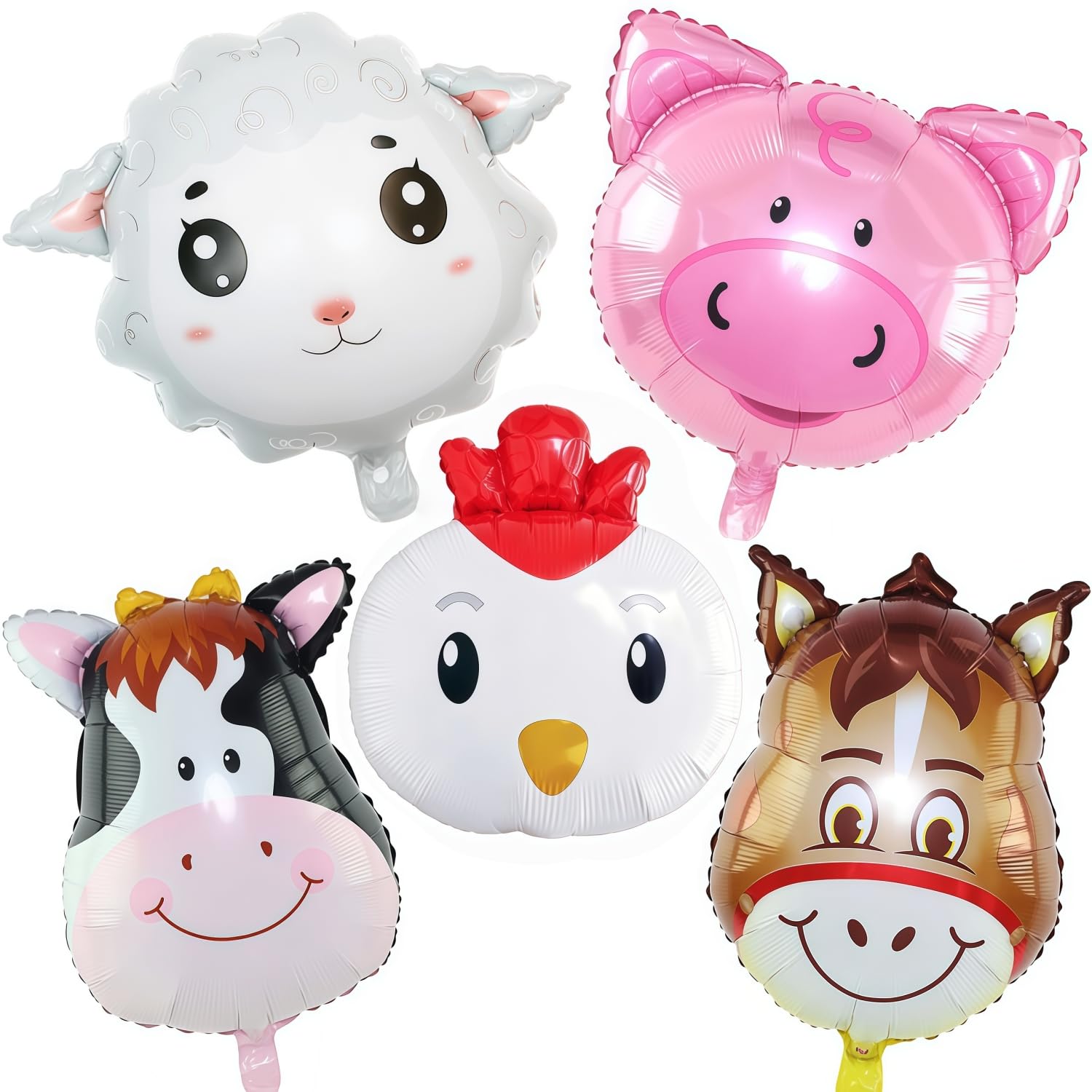 XLENGO farm animal balloons 5 pack cow donkey sheep pig chicken
