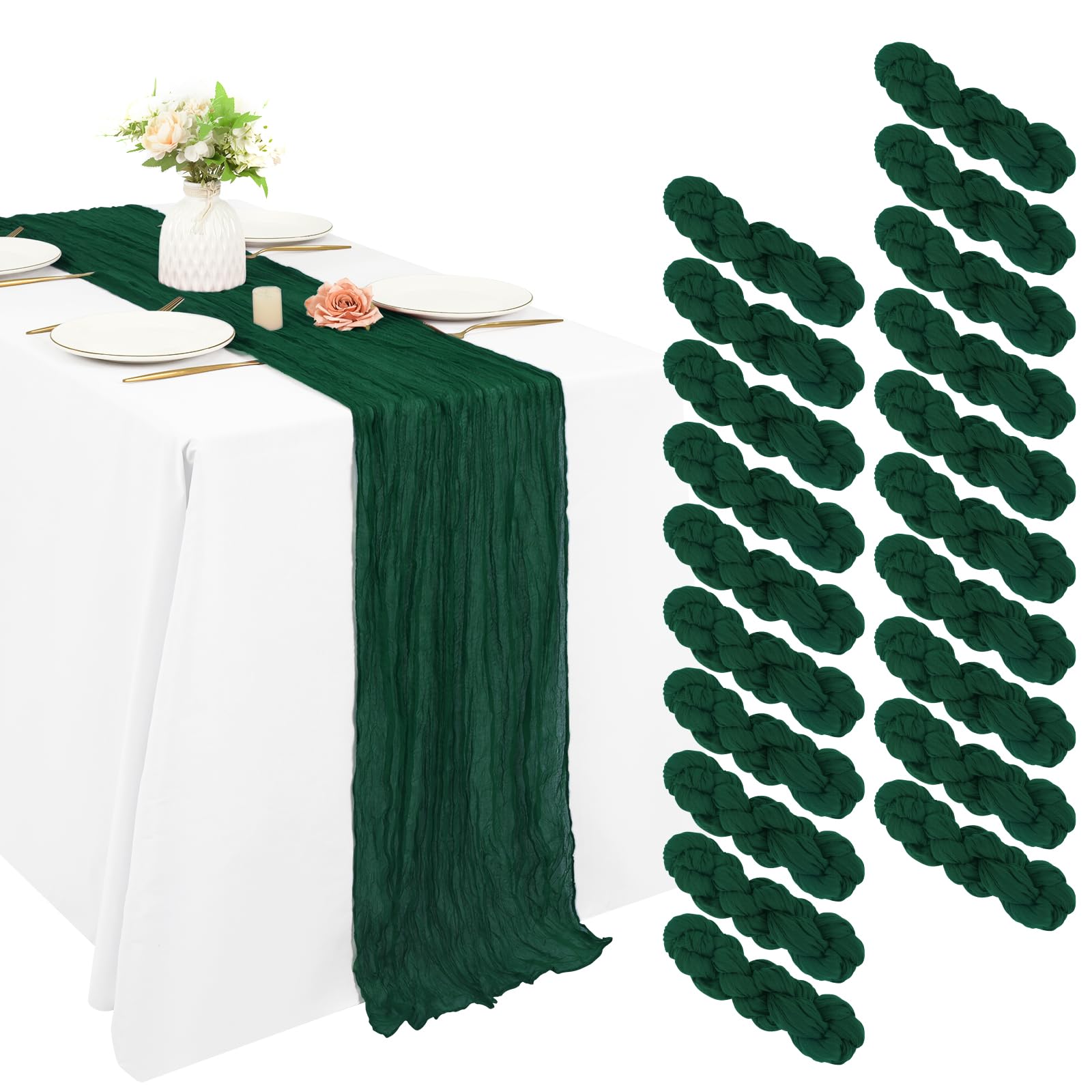 XLEUDTER emerald green cheesecloth table runner 20 x 120 inch 20 piece set