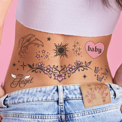 xo Fetti 56pc Y2K realistic temporary tattoos sheet close up