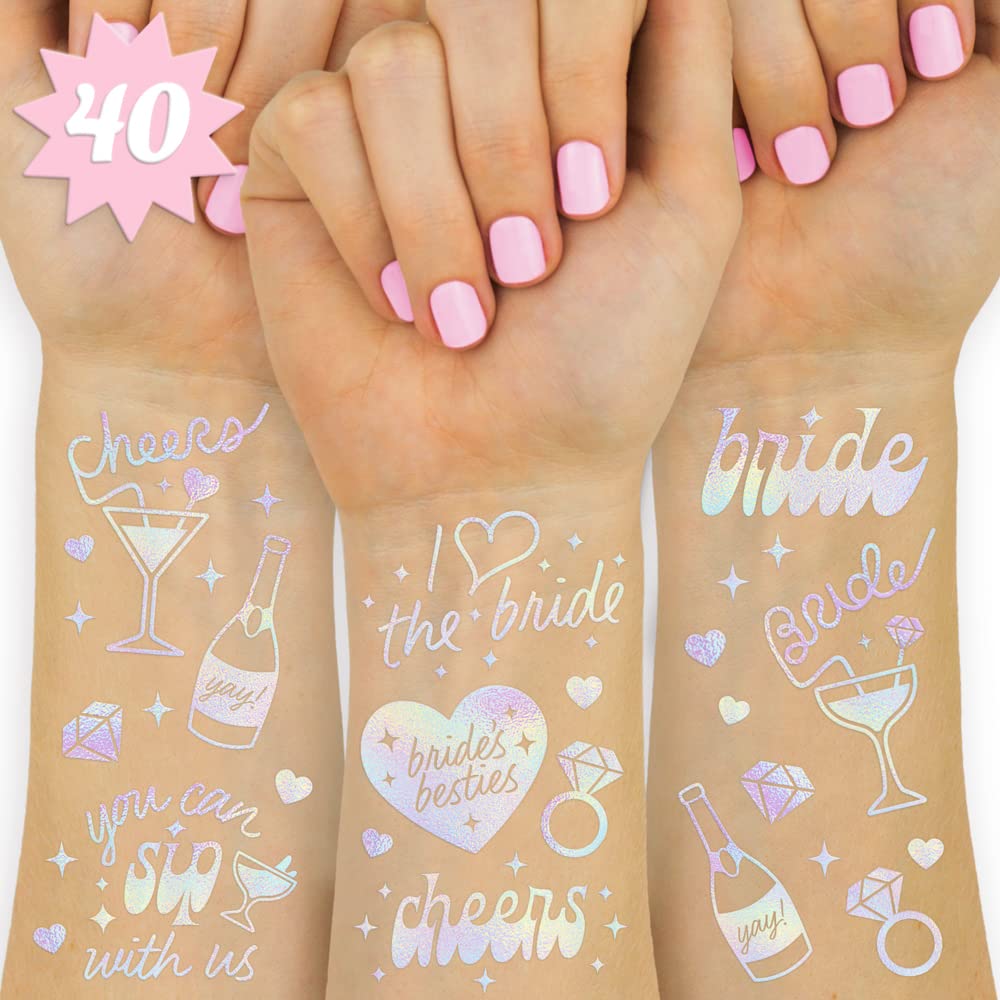xo, Fetti Cheers Bachelorette tattoos two sheets total 40 iridescent foil
