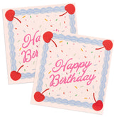 xo fetti happy birthday napkins white with pink script and blue border 25 pack