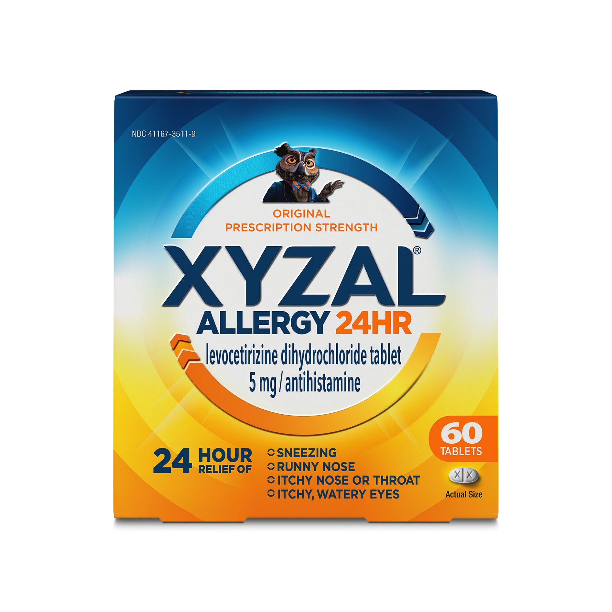 Xyzal Adult 24-Hour Allergy Relief Tablets 60 count bottle