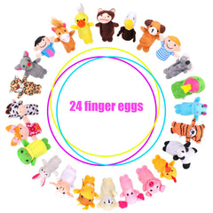 24 unique mini animal finger puppets inside Easter eggs