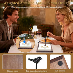 Weighted tension arm and gravity ball keep napkins in place