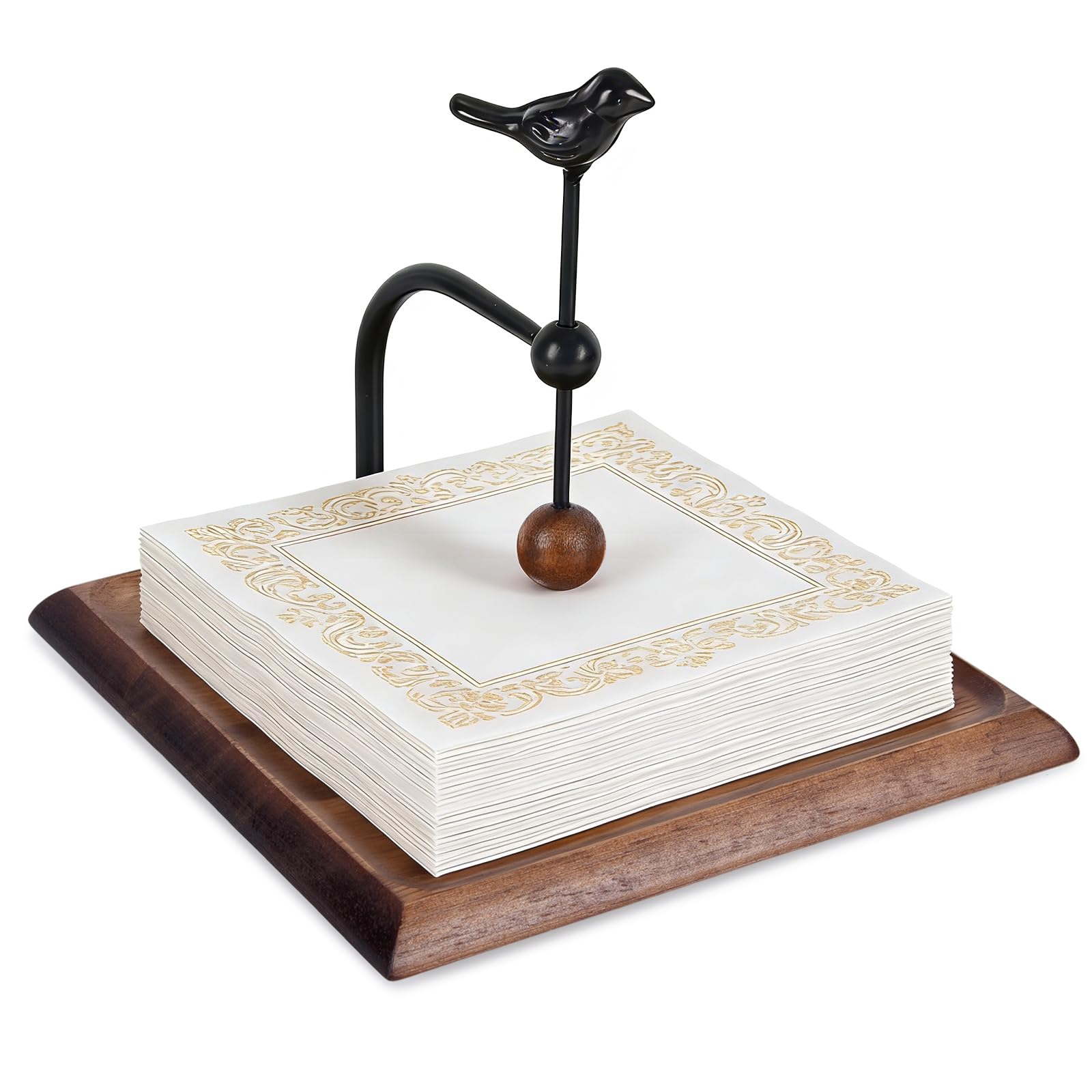 Yedcxup Wooden Napkin Holder Table rubberwood with bird-shaped metal accent