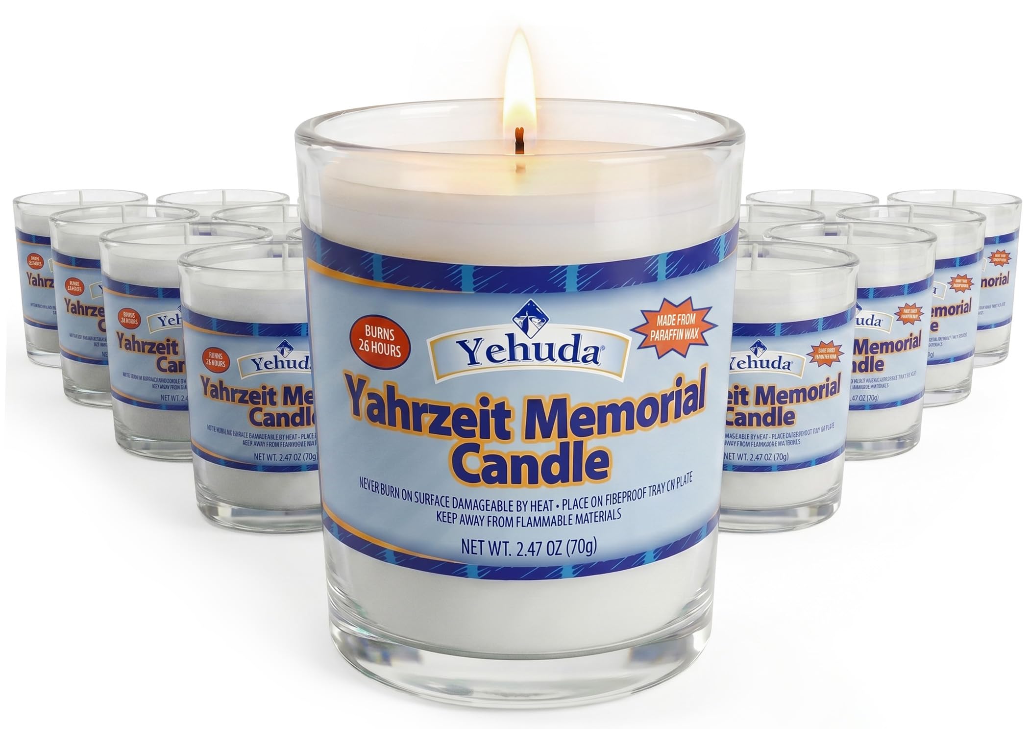 Yehuda Yahrzeit memorial candle in a glass tumbler bulk pack