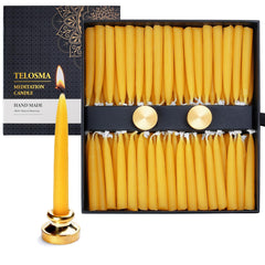 Yellow beeswax meditation candles with gift packaging