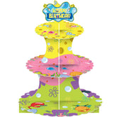 Yellow Birthday Cupcake Stand 3 Tier display on table