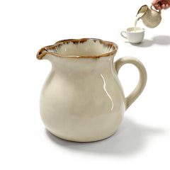 Yellow-brown ceramic milk pitcher with handle 12.3oz