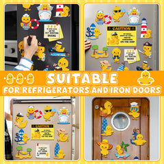 Yellow Watersay magnets on metal cabin door