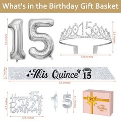 Silver 15 balloons 32 inch mylar with straw