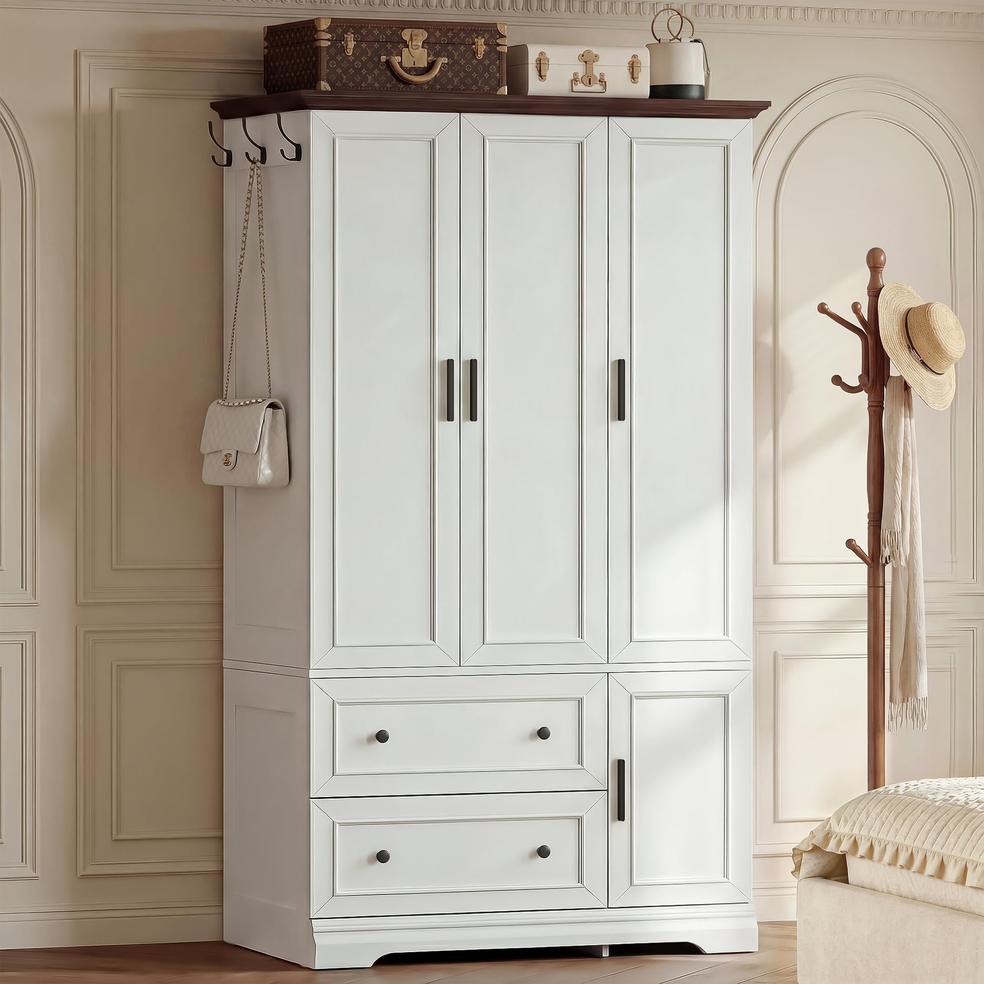 YESHOMY armoire wardrobe closet with drawers front view white