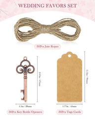 Skeleton key bottle openers with kraft tags and jute twine