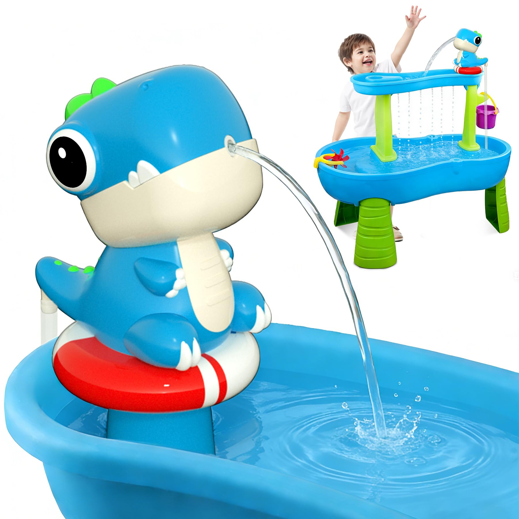 YIDIBOF Dinosaur Water Table Pump blue color with rechargeable battery