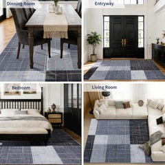Machine washable geometric rug YIHOUSE 5x7 blue gray white
