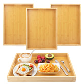 Yiksonyo 4-pack bamboo serving trays 18x13 inches with handles